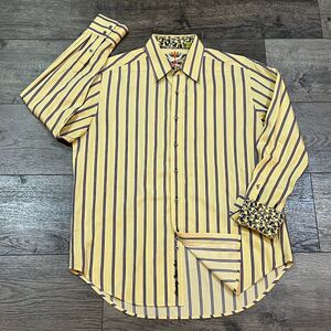 Robert Graham Yellow Striped Button Up Long Sleeve Flip Cuff Shirt - Men's Large